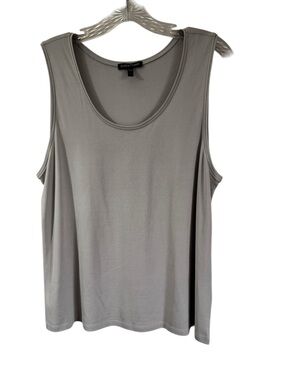 Eileen Fisher Women Basic Silk Sleeveless Tank Top Gray Round Neck Size Large